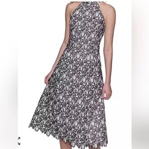 KARL LAGERFELD PARIS
Women's Printed Mock-Neck Lace Dress